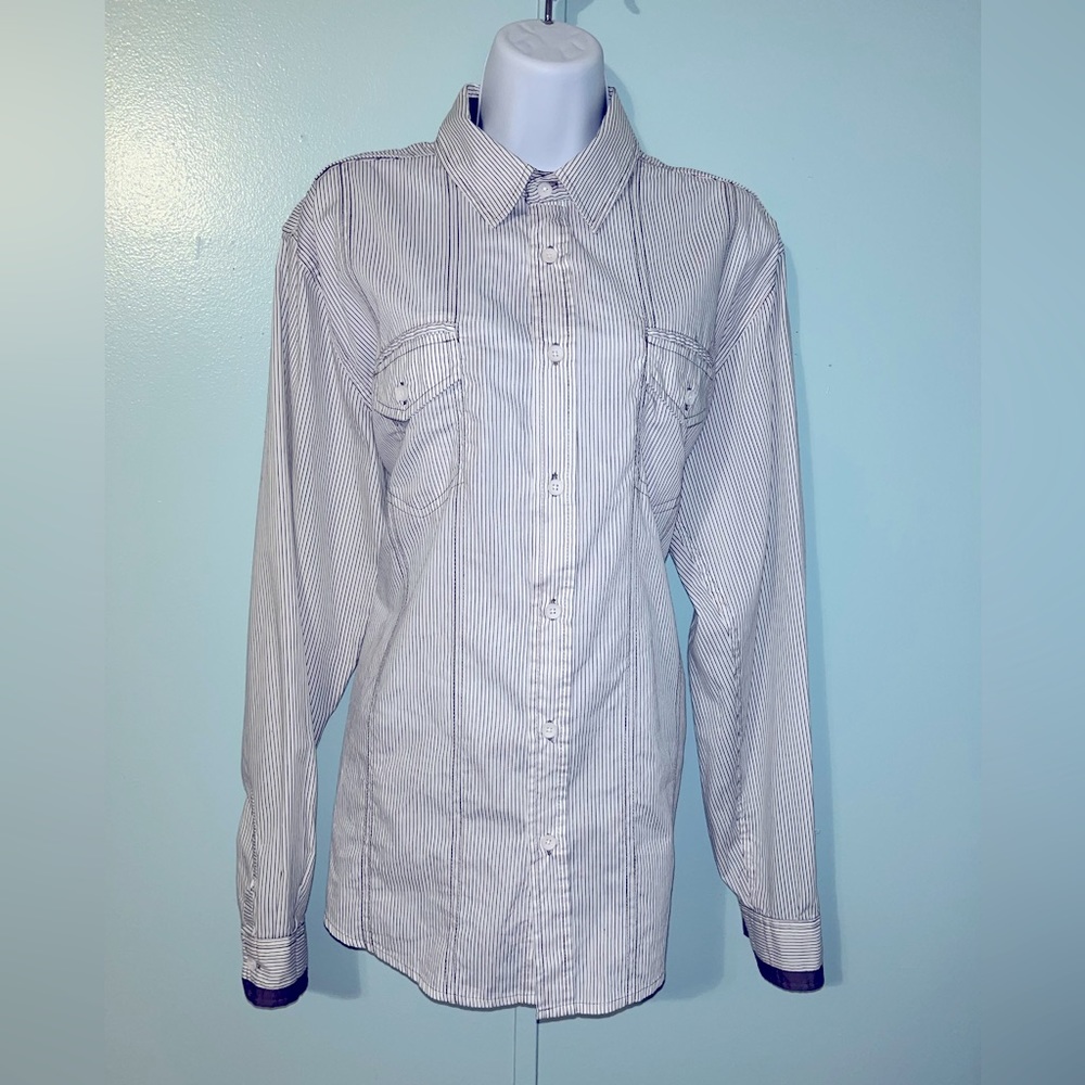 Drill Clothing Company Button Down Size Large Gray Gray/White Stripes